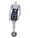 Mapale 7370 Lace Cuts Black Babydoll with Thong MYSELFLINGERIE.COM