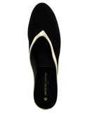 Jacques Levine 4640LL Black Suede With Gold LeatherTrim Wedge Slipper myselflingerie.com