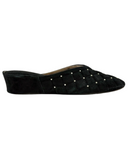 Jacques Levine 20161S Black Suede Quilted Silver Dots Wedge Slippers myselflingerie.com