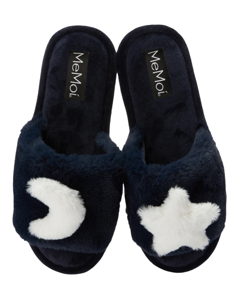 Me Moi MZP06921 Star & Moon Midnight Blue Plush Slipper myselflingerie.com