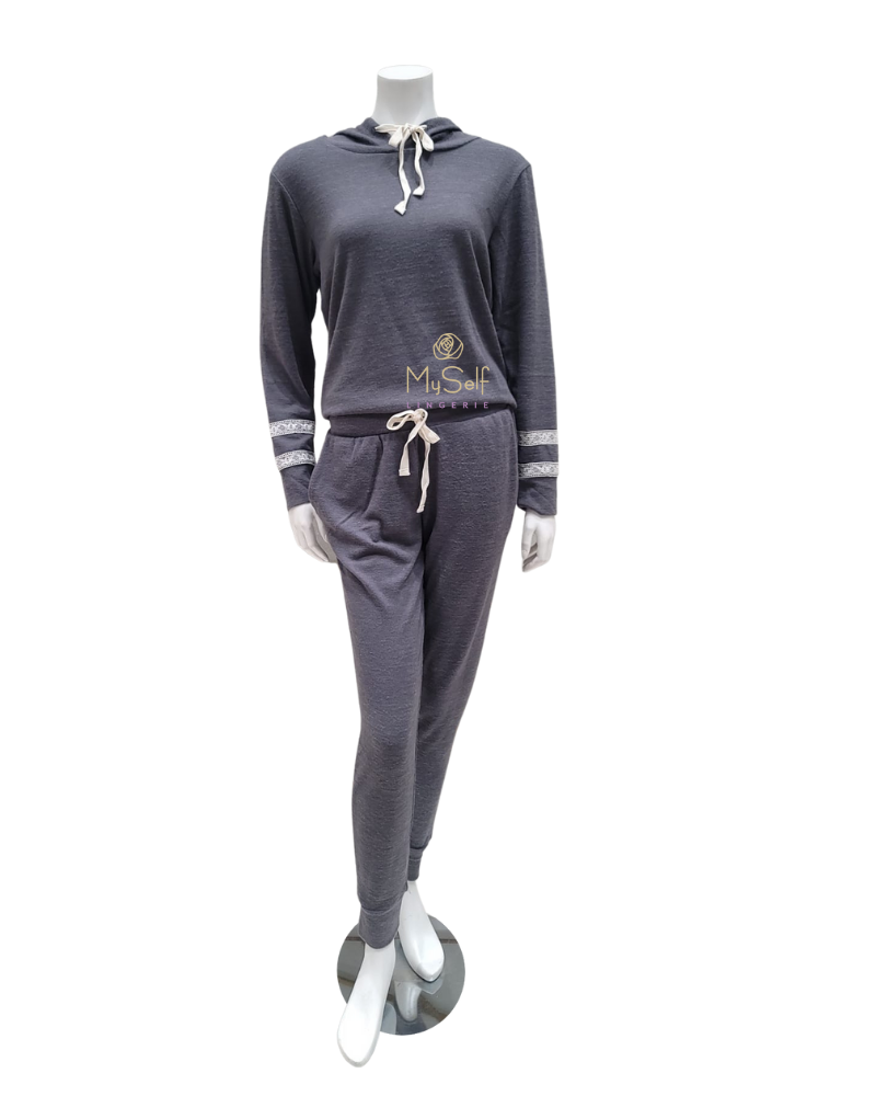 Flora Nikrooz Q81242 Dark Gray Alison Hacci Knit PJ's Set myselflingerie.com