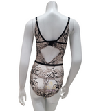 Montelle 9465 Black/Taupe Parisian Kiss Lace Triangle Bodysuit myselfingerie.com