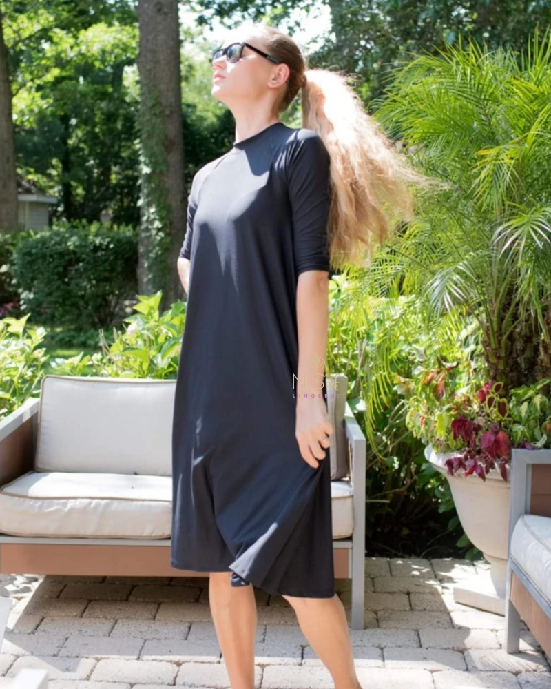 Flamingo WSD-BKT Summer Black Swing Swim Dress Tall Length myselflingerie.com