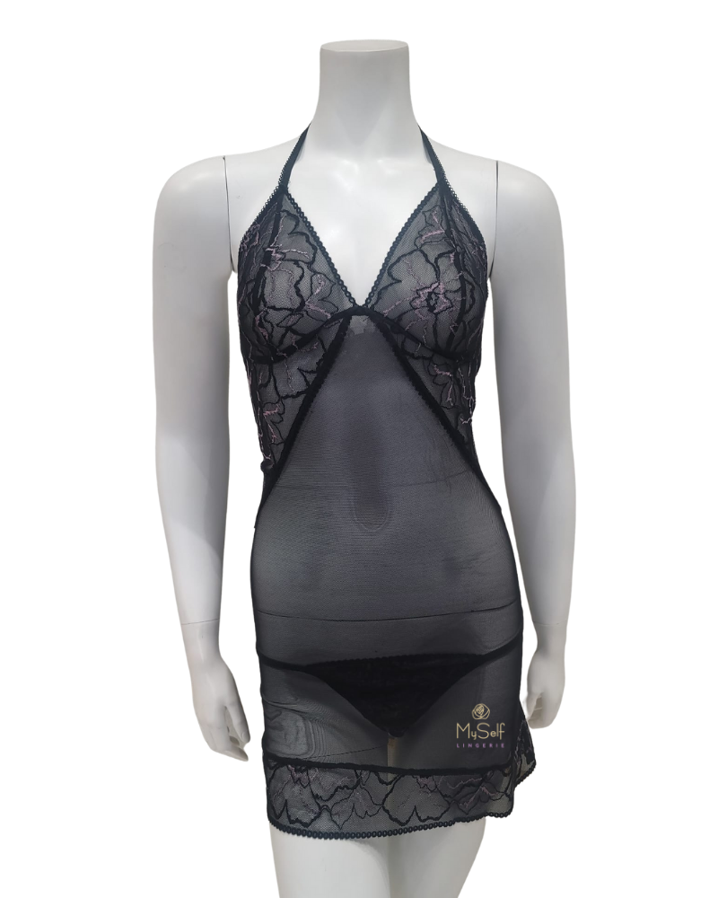 Mapale 7383 Floral Design Babydoll with Matching G-String myselflingerie.com