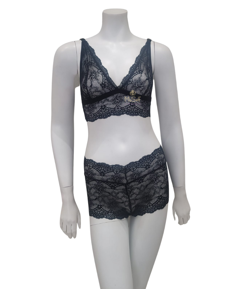 Mapale 8638 Black Lace Bralette and Hi Waist Brief Set myselflingerie.com