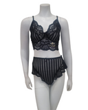 Mapale 8632X Black Pinstriped Lace Plus Size Bralette & Brief Set myselflingerie.com