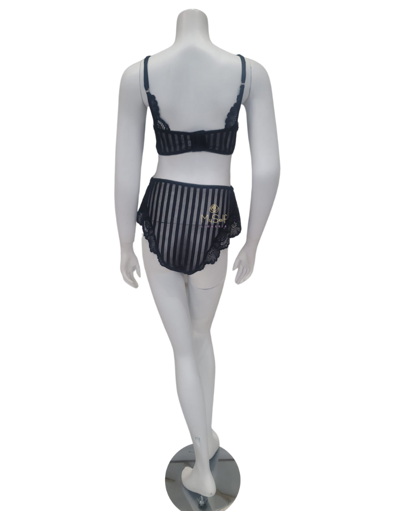 Mapale 8632X Black Pinstriped Lace Plus Size Bralette & Brief Set myselflingerie.com