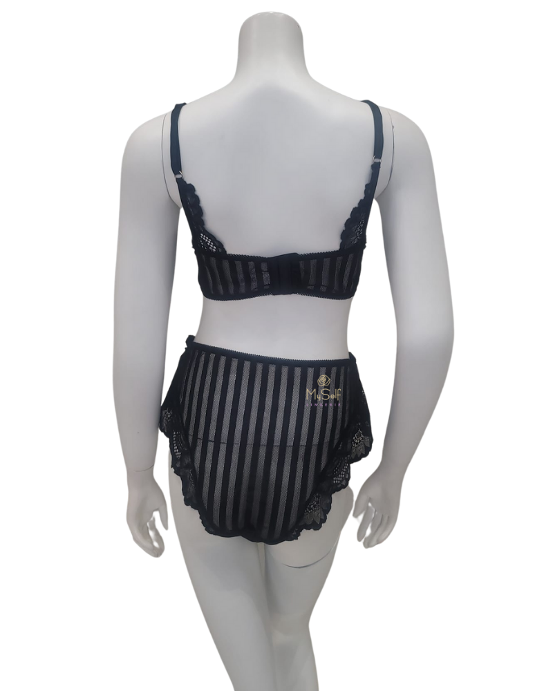 Mapale 8632X Black Pinstriped Lace Plus Size Bralette & Brief Set myselflingerie.com