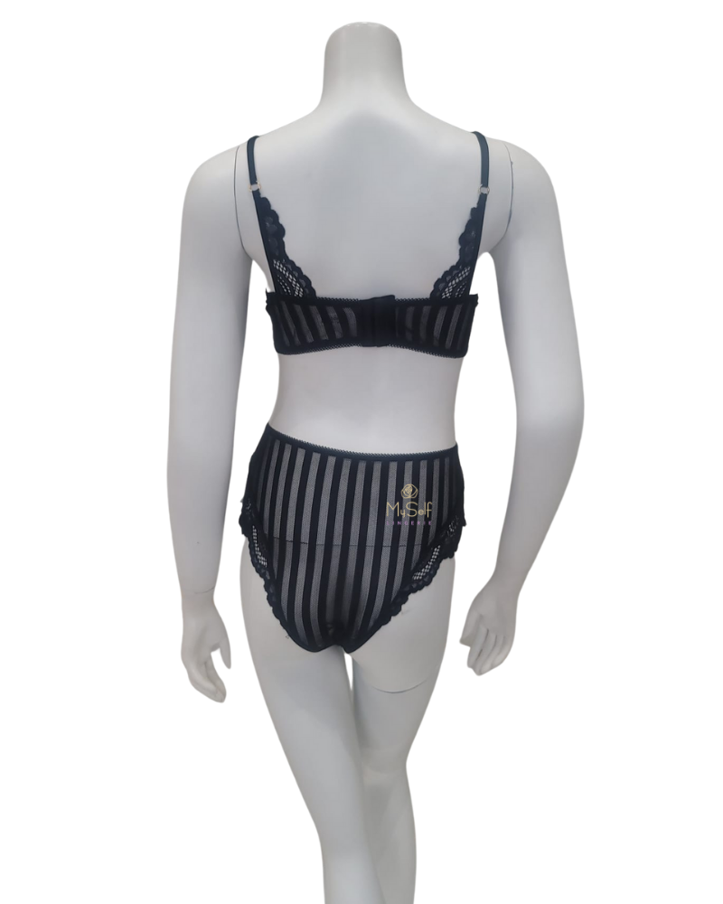 Mapale 8632 Black Pinstriped Lace Bralette & Brief Set myselflingerie.com