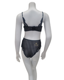 Mapale 8632 Black Pinstriped Lace Bralette & Brief Set myselflingerie.com