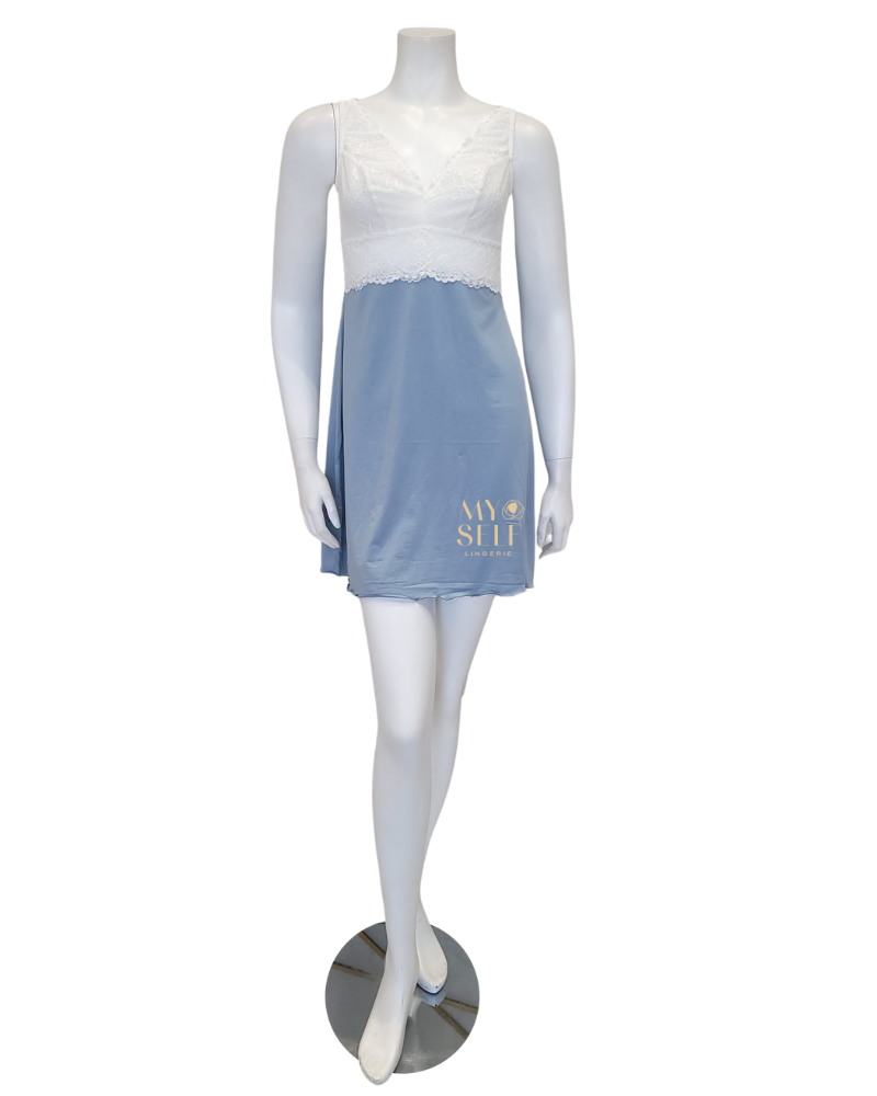 Samantha Chang 2216-8016-IW White Lace Iceberg Modal Chemise & Robe Set myselflingerie.com