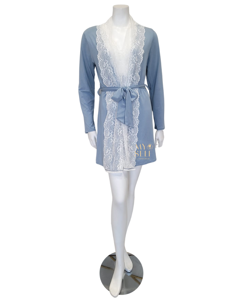 Samantha Chang 2216-8016-IW White Lace Iceberg Modal Chemise & Robe Set myselflingerie.com