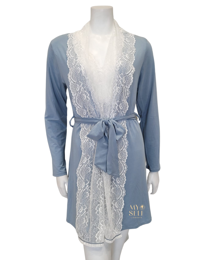 Samantha Chang 2216-8016-IW White Lace Iceberg Modal Chemise & Robe Set myselflingerie.com