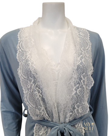 Samantha Chang 2216-8016-IW White Lace Iceberg Modal Chemise & Robe Set myselflingerie.com