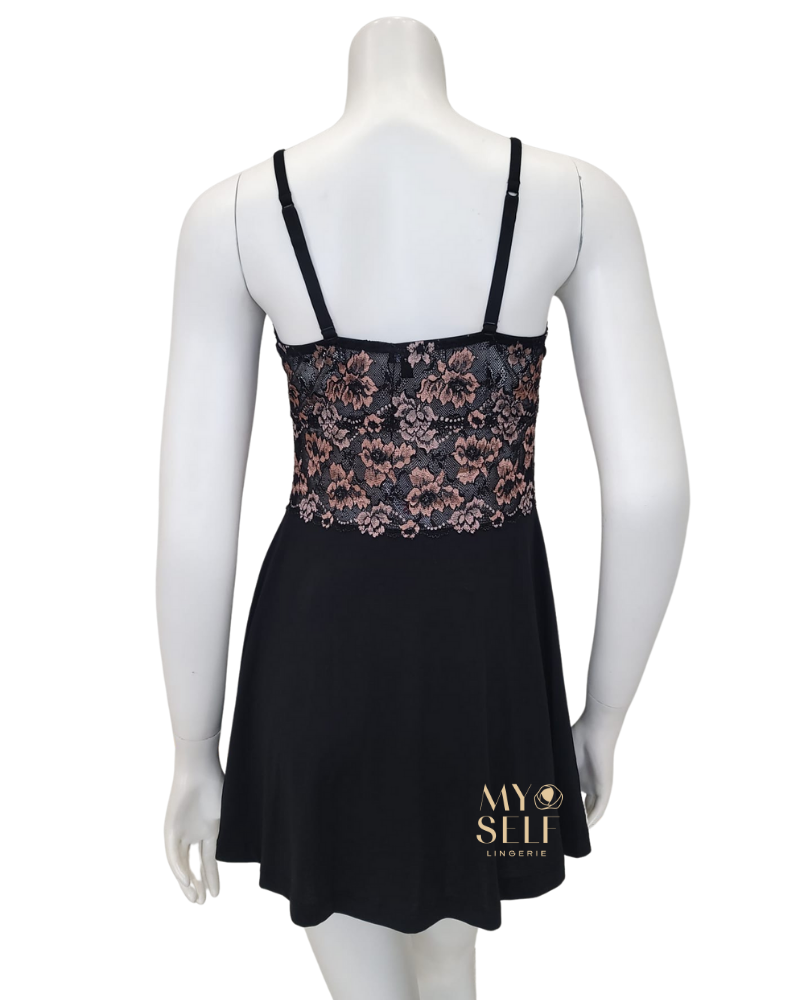Cosabella SAVON9501 Black/Mandorla Chemise & G-String myselflingerie.com