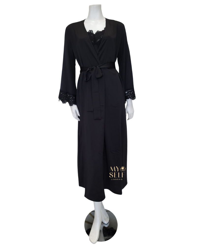 Rya Collection 573 + 574 Black Rosey Chiffon Gown & Robe Set myselflingerie.com
