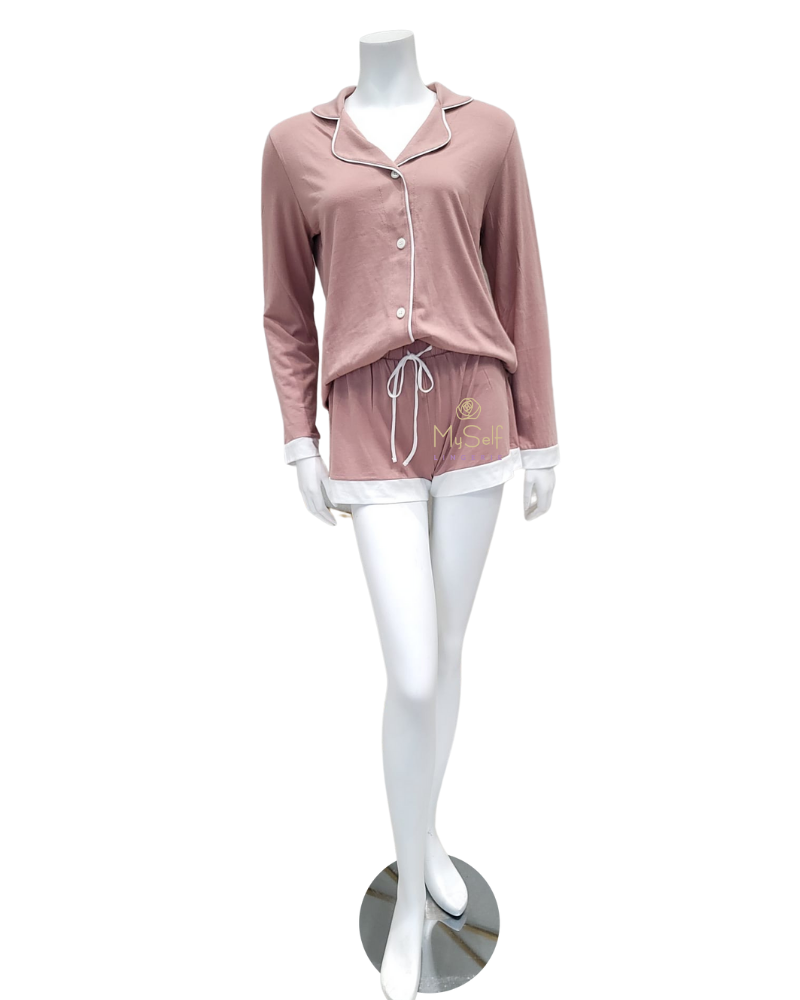 Cosabella AMOBD9645 Mandorla/Ivory Bella Long Sleeve PJ's Boxer Set MYSELFLINGERIE.COM
