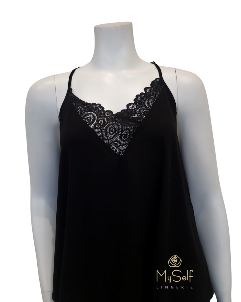 Flora Nikrooz Q81070 Floretta II Black Knit Lace PJ's Cami Set myselflingerie.com