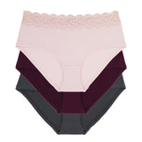 Dorina Pink/Plum/Slate Cotton Lace Top 3 Pk Briefs