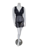 Oh La La Cheri 75-10789 Black Mesh & Lace Empire Babydoll with G String myselflingerie.com