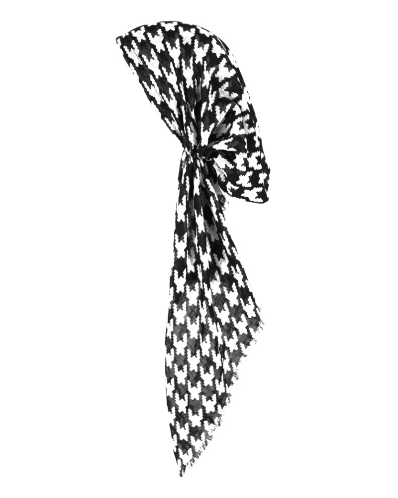 Lizi Headwear Black & White Small Houndstooth Print Pre-Tied Bandanna myselflingerie.com