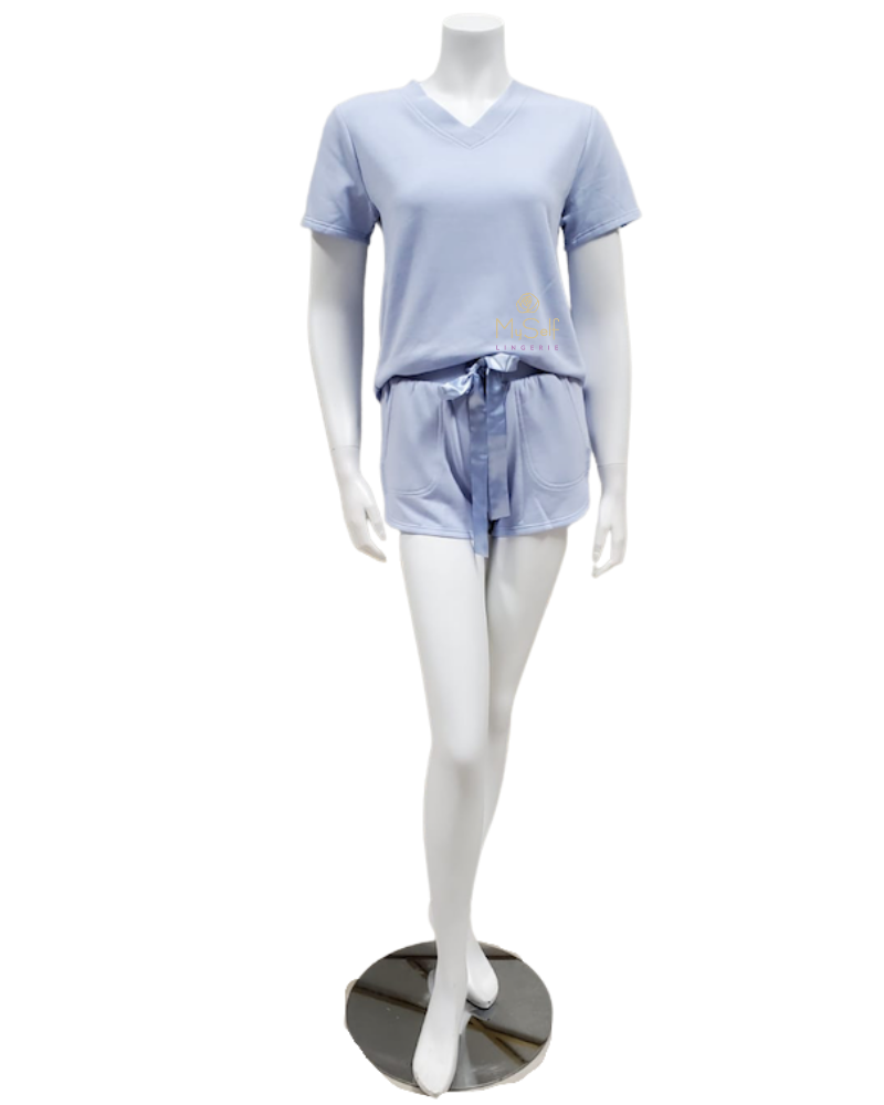 Flora Nikrooz Q81174 Blaire Blue Fleece Lined Modal PJ's Shorts Set MYSELFLINGERIE.COM