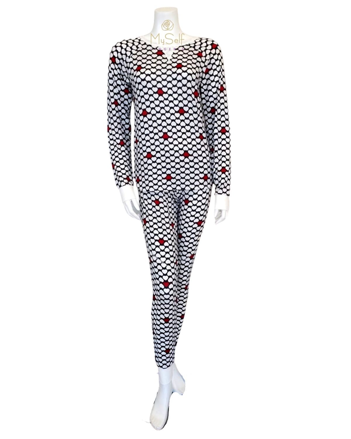 Flora Nikrooz Q81114 Maddie Hacci Heart Print Supersoft Knit PJ's Set myselflingerie.com