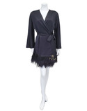 Rya Collection 394 Black Swan Feathers Satin Kimono Wrap myselflingerie.com