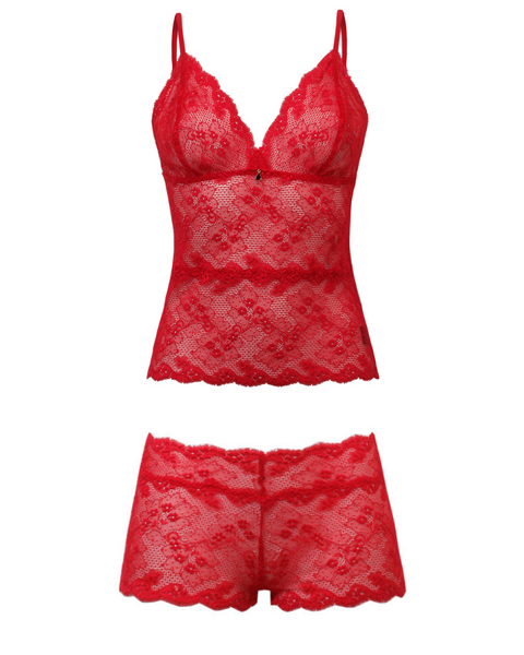 3518 Red Lace Cami & Shorts Set