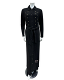 AH919 Studded Black Ribbed Modal Snap Front Morning Wrap Robe