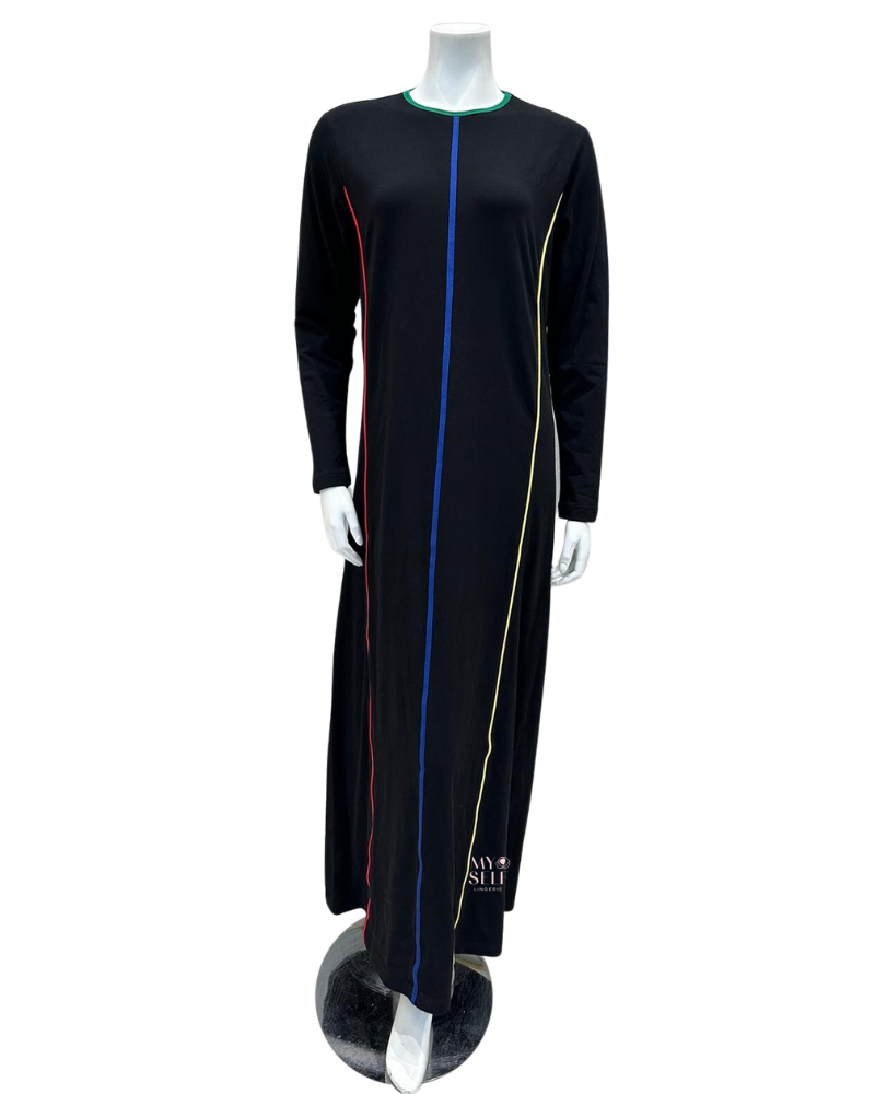 Espi AH740 Black Multicolor Piping Pull On Cotton Teen Nightgown myselflingerie.com