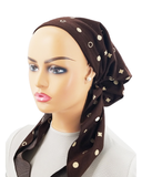 P2084-23 Chocolate Printed Denim Unlined Pre-Tied Bandanna