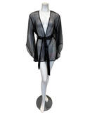 Oh La La Cheri 94-11174 Black Tulle Short Robe and Satin Sash myselflingerie.com