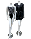 Oh La La Cheri Black Lace Teddy & Satin Robe with Lace Sleeves