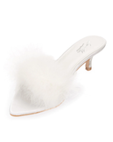 Love Moi LOV8500 White Mona Marabou Hard Sole Slippers myselflingerie.com