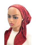 Ahead P2237-24 Dark Coral Knitted Chenille Pre-Tied Bandanna myselflingerie.com