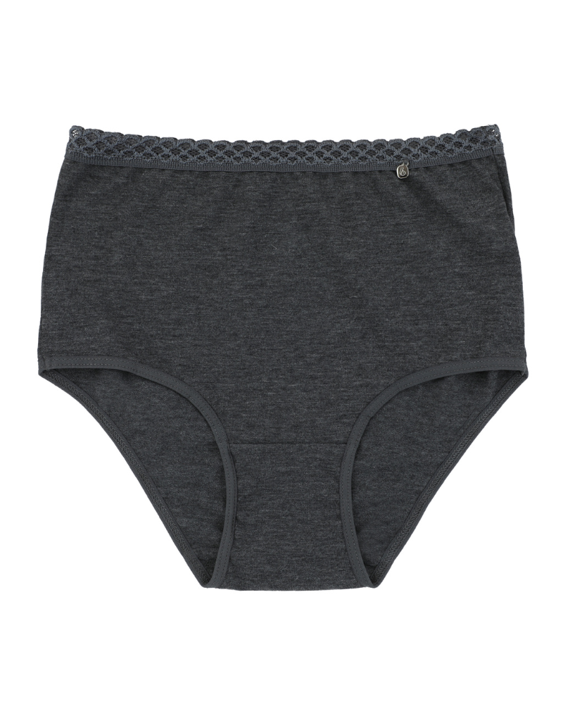 Buttermint BU401CG Charcoal Grey Lace Trimmed Cotton Briefs 3 Pack myselflingerie.com