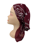 HB166BY Burgundy Printed Pre-Tied Bandanna