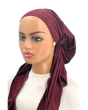 P2209-24 Burgundy Lustrious Pre-Tied Bandanna