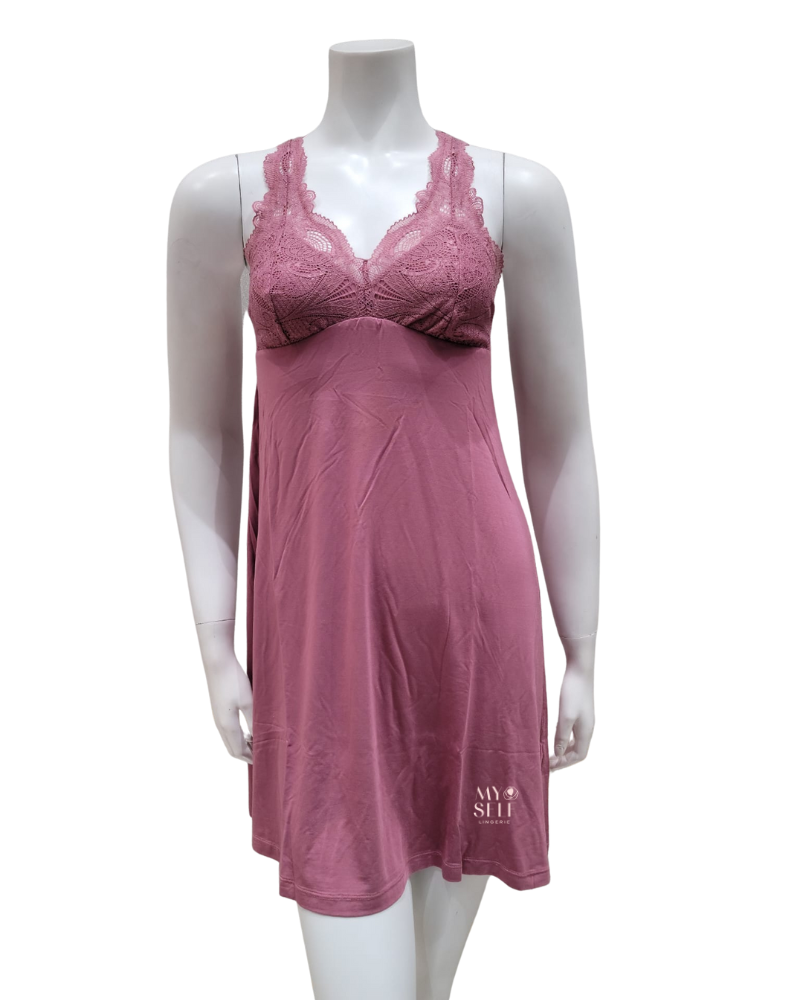 Fleur't 6402 Mesa Rose Lace Modal Chemise + Boyshort Set myselflingerie.com