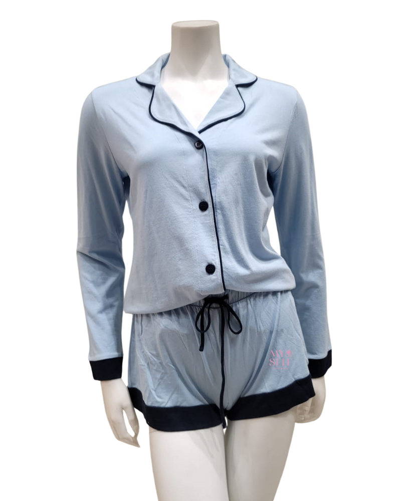 Cosabella AMOBD9645 Aasmani Blue/Navy Blue Bella Long Sleeve PJ's Boxer Set myselflingerie.com