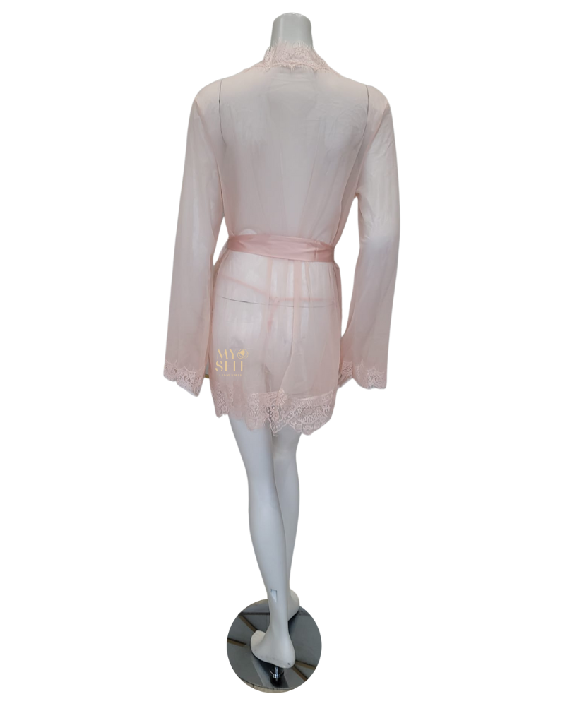 Oh La La Cheri 94-11136 Peach Whip Eyelash Sheer Lace Robe with G-String myselflingerie.com