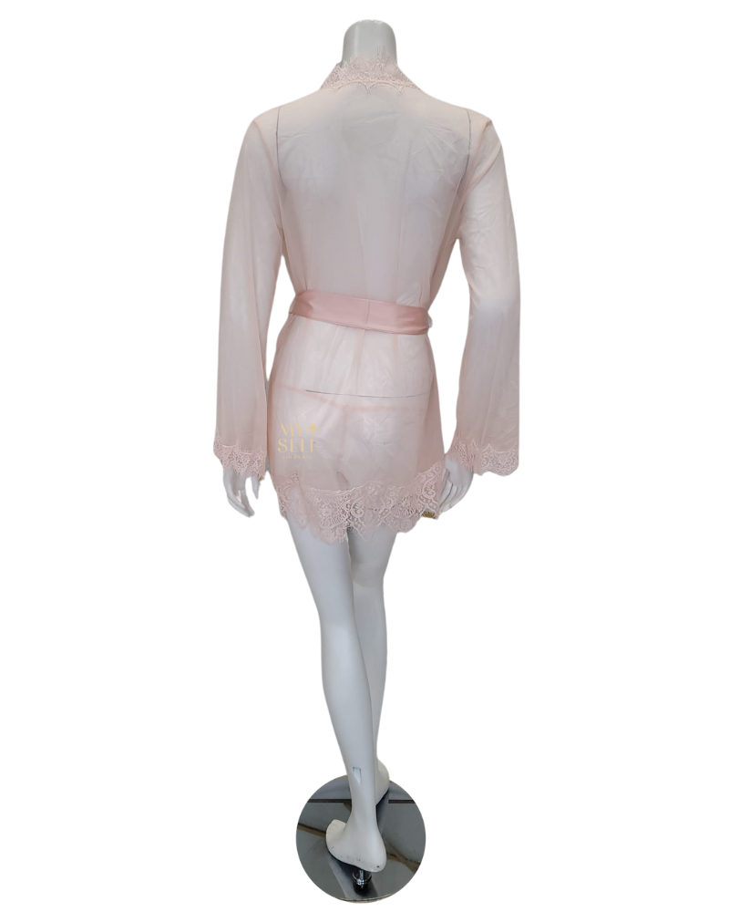 Oh La La Cheri 94-11136X Peach Whip Eyelash Sheer Lace Robe with G-String myselflingerie.com