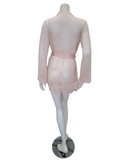 Oh La La Cheri 94-11136X Peach Whip Eyelash Sheer Lace Robe with G-String myselflingerie.com