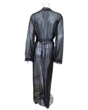 Oh La La Cheri 95-11136X Black Eyelash Sheer Lace Robe with Satin Sash myselflingerie.com
