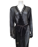 Oh La La Cheri 95-11136X Black Eyelash Sheer Lace Robe with Satin Sash myselflingerie.com