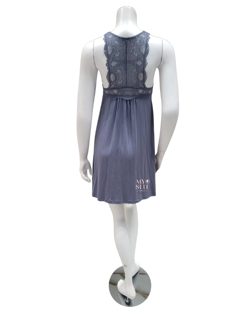 Fleur't 630 French Grey Lace T-Back Short Modal Chemise myselflingerie.com