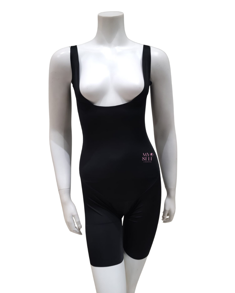 Leonisa 018483 Black Undetectable Step In Mid Thigh Bodysuit myselflingerie.com