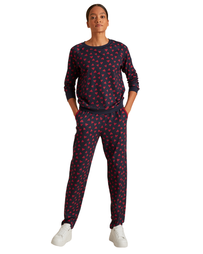 Calida 15828 + 29552 Red Hearts Dark Lapis Blue Cotton Pajamas Set myselflingerie.com