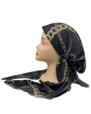 HS522A/E Black & Grey Chain Loops Adjustable Pre-Tied Bandanna with Velvet Grip